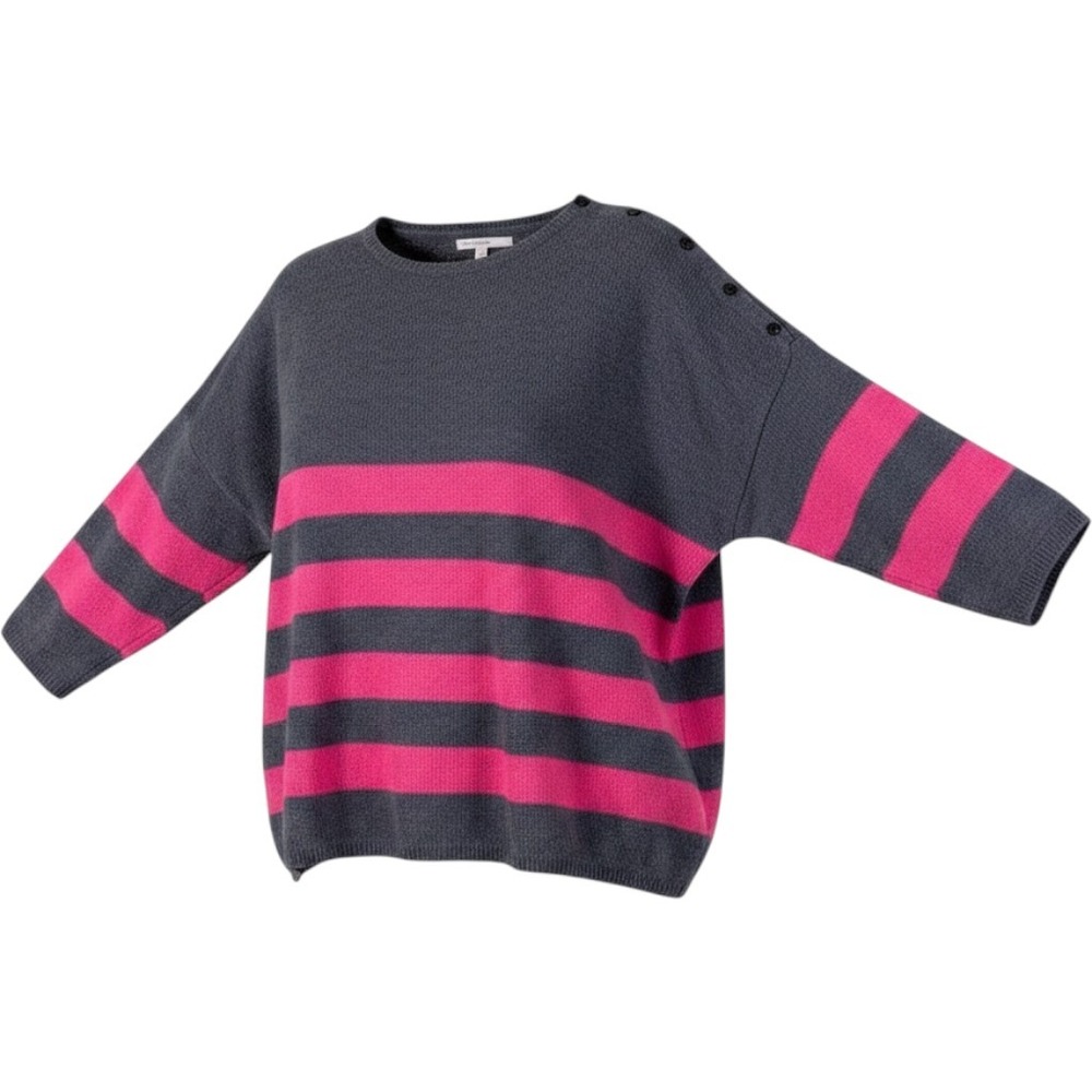Gap Striped Sweater Women XL Gray Pink Cashmere Blend Button Shoulder XL